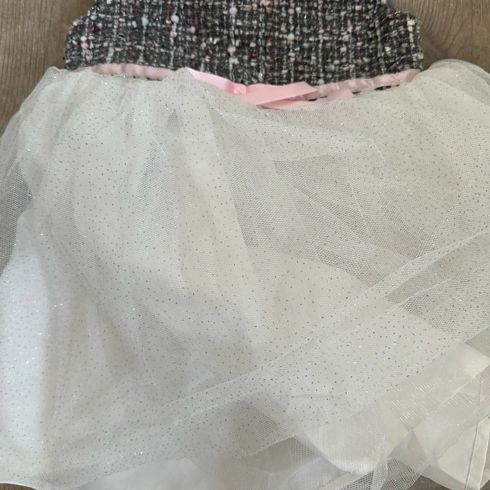 Blueberi Boulevard 2T Girl Formal Dress Tweed Tulle Lined Sleeveless Blingy Tutu